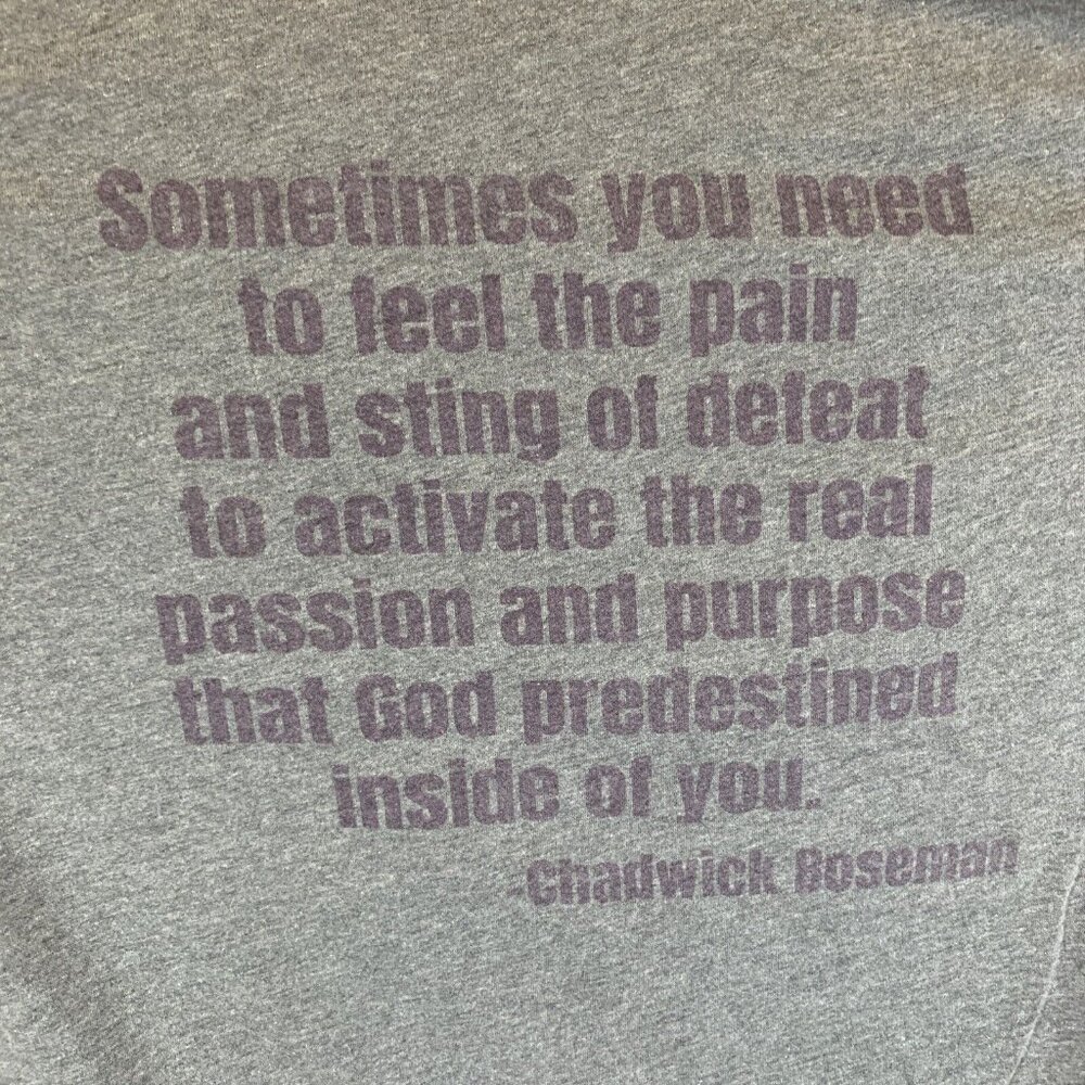 Women’s Grey Tshirt Small  Alamo Community Fitness Chadwick Bozeman Quote - Picture 5 of 8